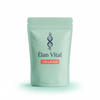 Bolsa Élan Vital Collagen en fondo blanco con resplandor aqua suave.